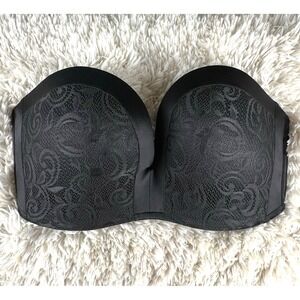 Delimira‎ Strapless Bra Size 40DD Black Lace Cups Formal Wedding Prom Sexy